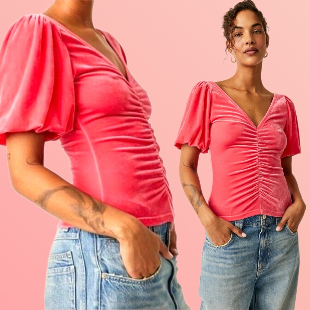 free people • cupcake velvet top in strawberry spritz m
